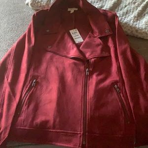 NWT Style & Co Faux Suede Moto Jacket In Merlot size L